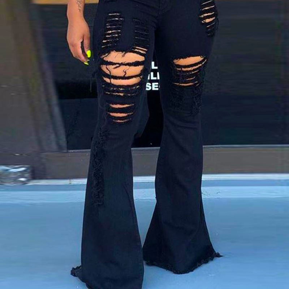 Women’s Black Destroyed Bell Bottoms